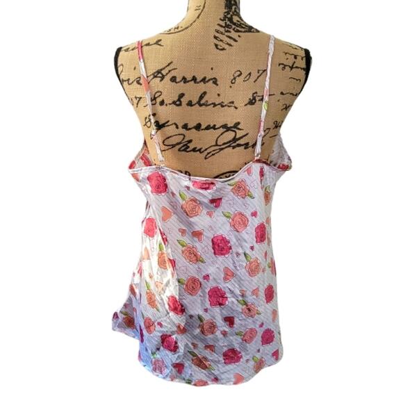 3X satin nighty set, cami with shorts, flowers hearts & stripes pattern - Picture 4 of 6